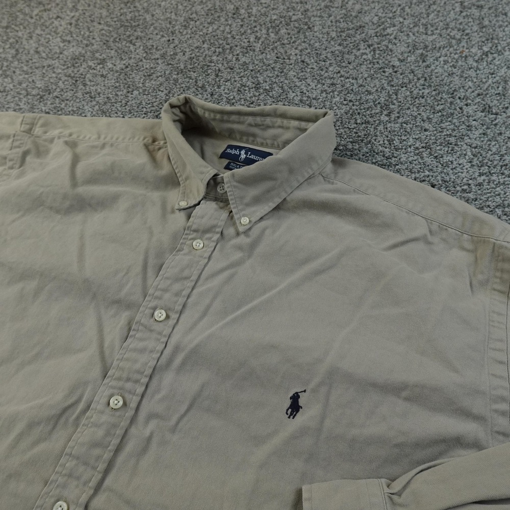 Ralph Lauren Shirt Mens 3XB Beige Twill Button Up Long Sleeve Pony Logo Casual